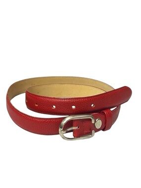 Longchamp Skinny Red Leather Belt Gold Buckle